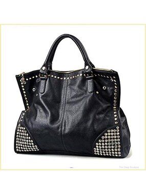 Rivet Satchel Tote Handbag PU Leather Top Handle Shoulder Bag